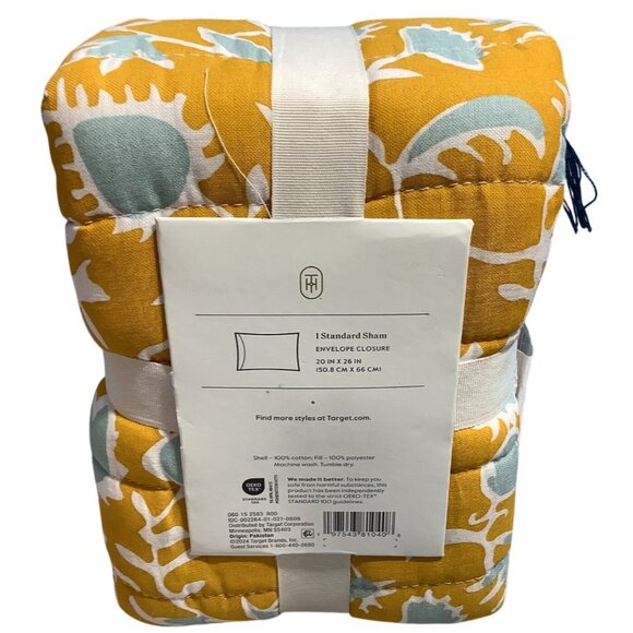 Threshold Standard Voile Sham Mustard Yellow Floral Pattern 20" x 26" - Picture 3 of 4